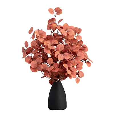 29" Artificial Coral Eucalyptus Arrangement in Black Vase