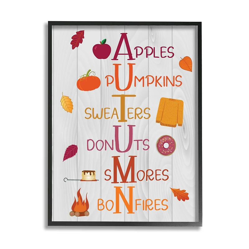 Stupell Industries Autumn Letters Seasonal Words Framed Giclee Art