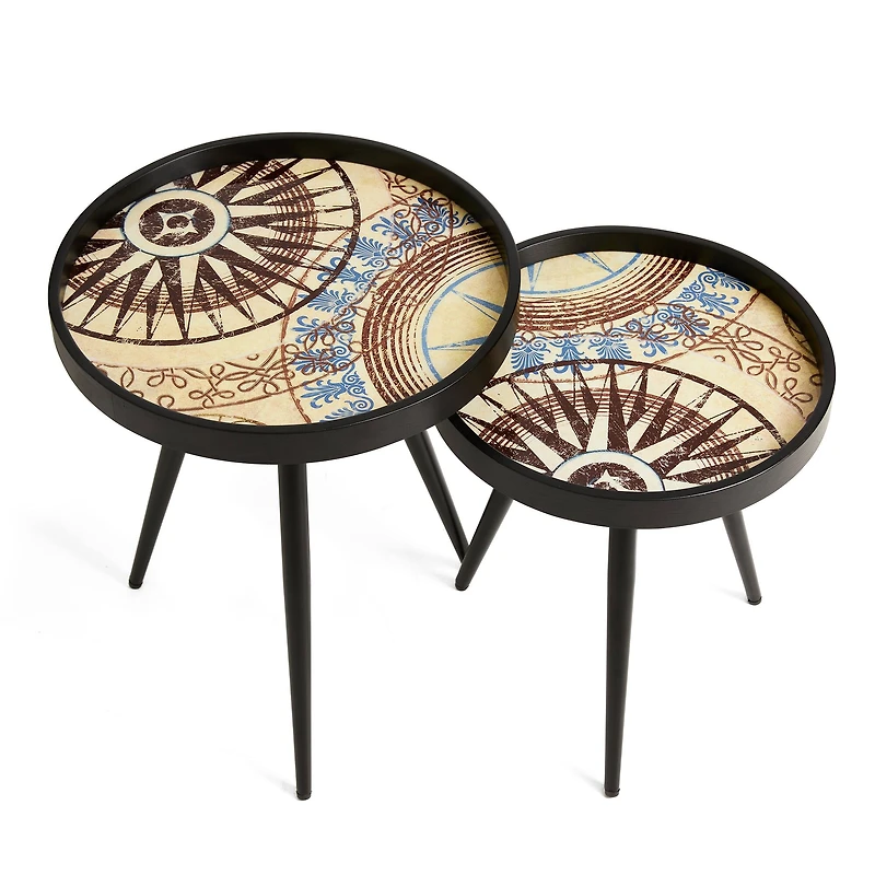 Glitzhome® Nesting Side Table with Polygonal Star Pattern Tray Top Set