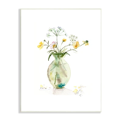 Stupell Industries Buttercups Daisies Green Vase Watercolor Floral Still Life Wall Plaque