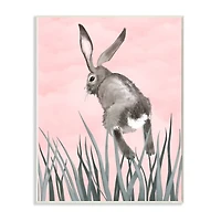 Stupell Industries Bunny Rabbit Jump Grass Pink Green Animal Painting Wall Plaque