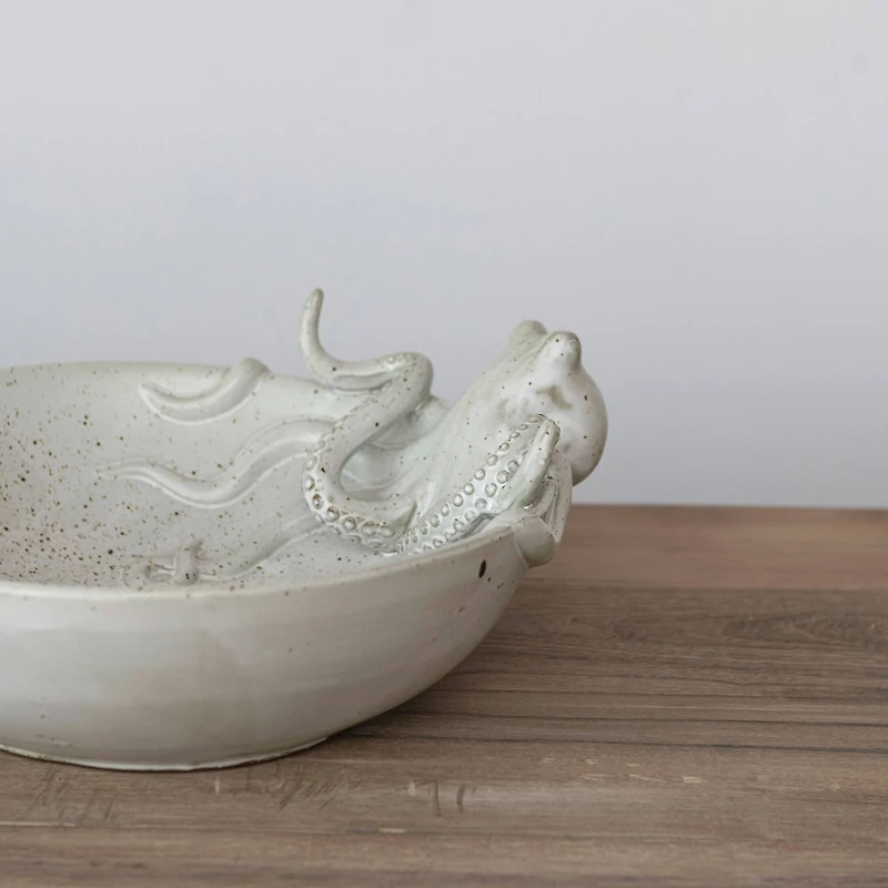 Hello Honey® 13.75" White Speckled Reactive Glaze Stoneware Octopus Bowl