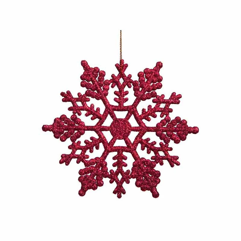 24ct. 4" Berry Red Glitter Snowflake Christmas Ornaments