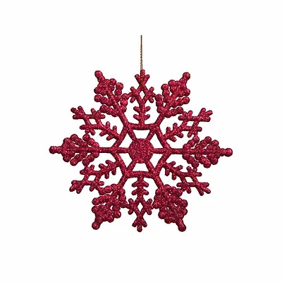 24ct. 4" Berry Red Glitter Snowflake Christmas Ornaments