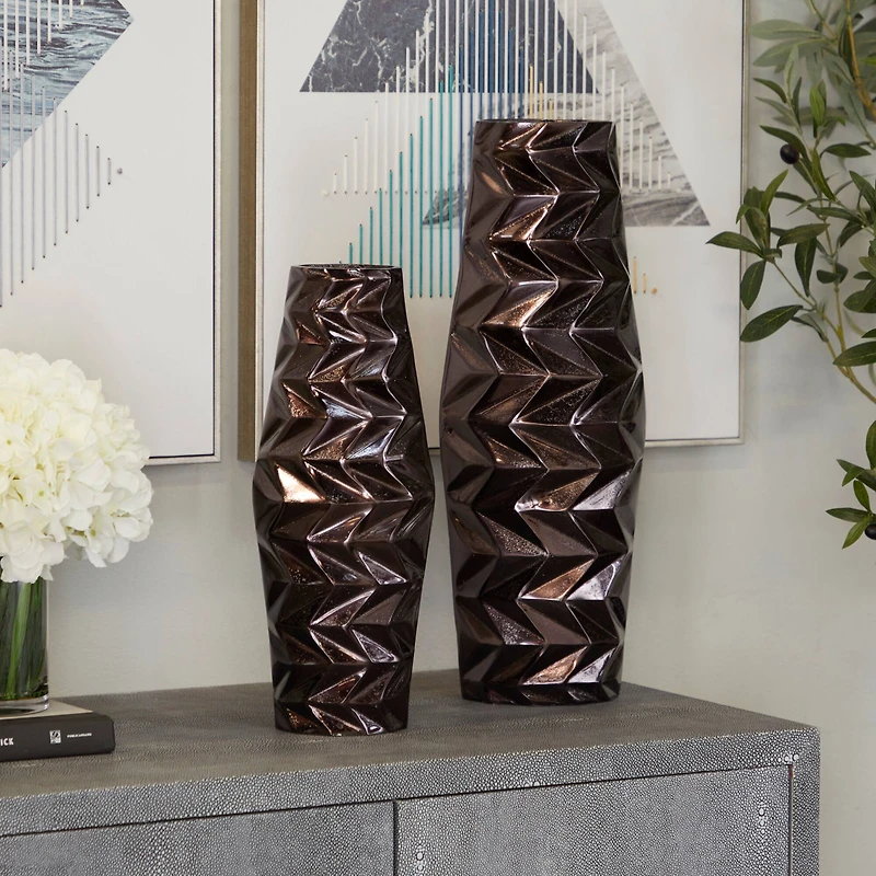Dark Brown Aluminum Modern Vase, Set of 2" 19", 15"