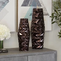 Dark Brown Aluminum Modern Vase, Set of 2" 19", 15"