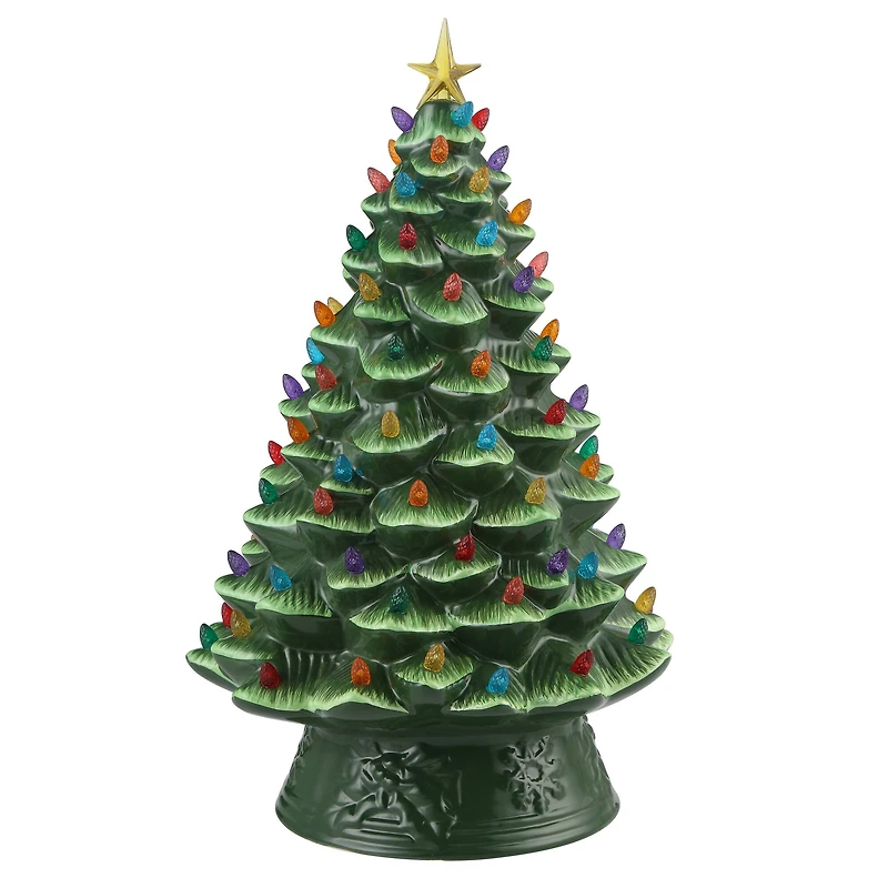 18" Green Lit Nostalgic Christmas Tree