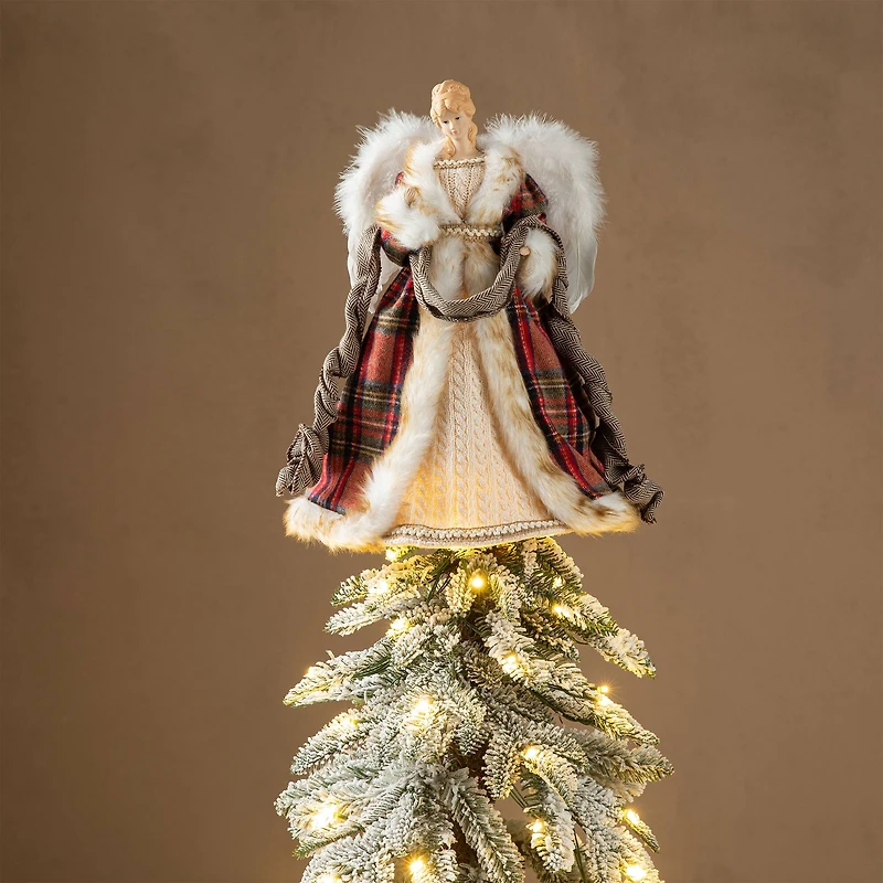 Glitzhome® 16.5" Faux Fur Woodland Christmas Angel Tree Topper