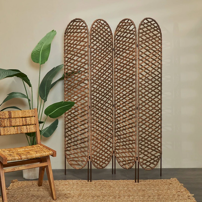 6ft. Copper Metal Geometric Handmade Foldable Freestanding Woven Room Divider Screen