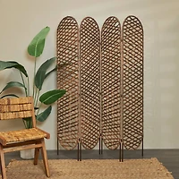 6ft. Copper Metal Geometric Handmade Foldable Freestanding Woven Room Divider Screen
