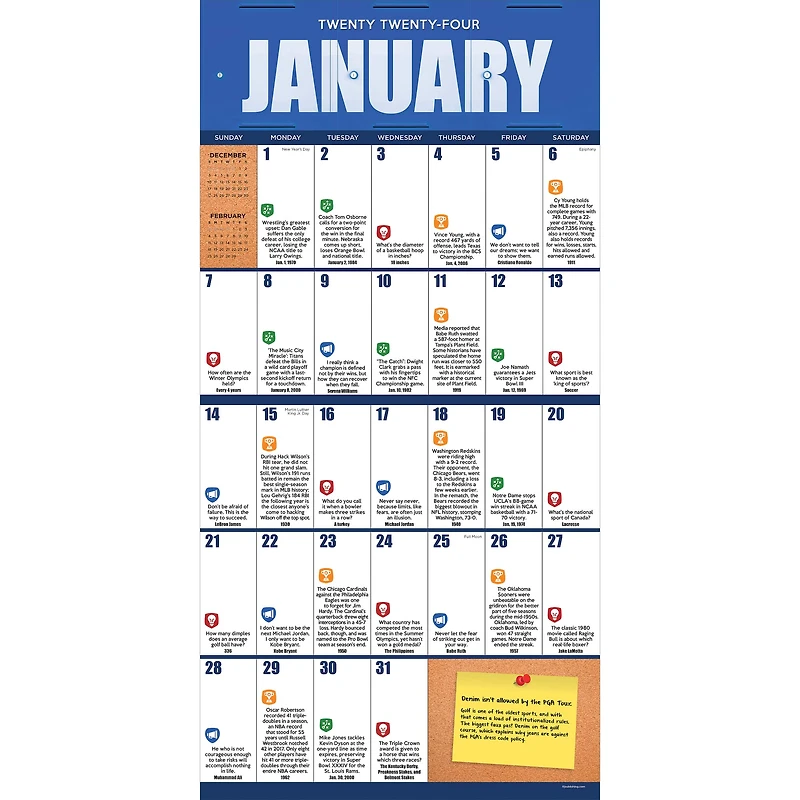 TF Publishing 2024 Sports Facts & Trivia Wall Calendar