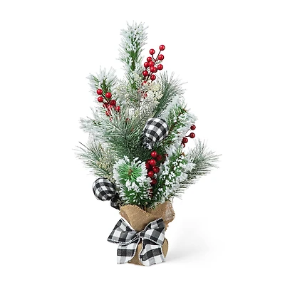 Glitzhome® 21" Flocked Pine & Berries Table Tree