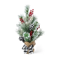 Glitzhome® 21" Flocked Pine & Berries Table Tree