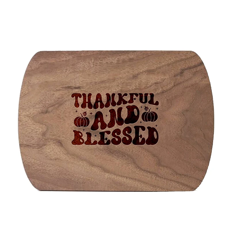 Thankful and Blessed 8" x 11" Walnut Oval Cutting Board