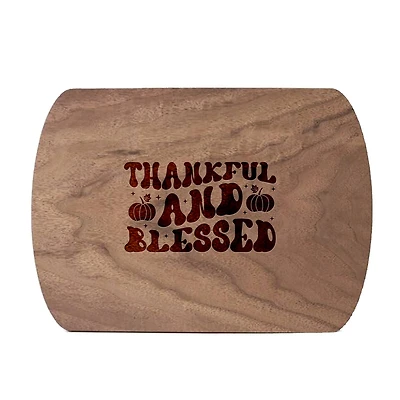 Thankful and Blessed 8" x 11" Walnut Oval Cutting Board