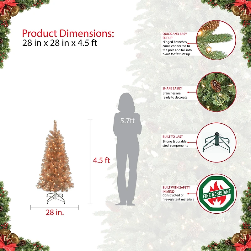 4.5ft. Pre-Lit Flocked Portland Pine Pencil Artificial Christmas Tree, Clear Lights