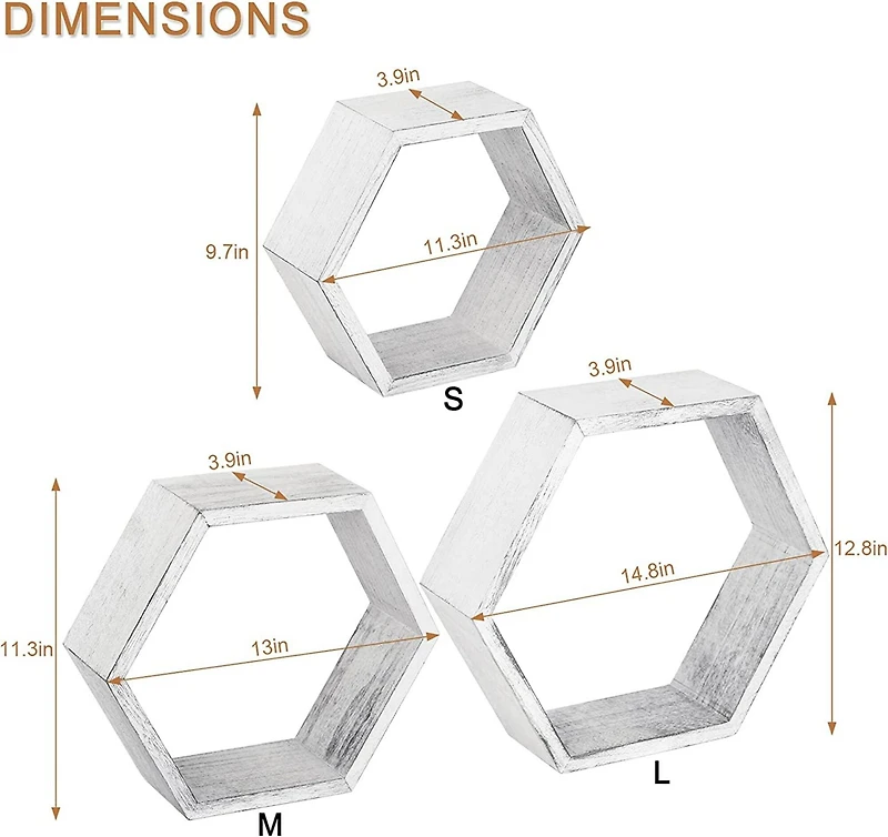 Rustic Gray Floating Hexagonal Shelf Set