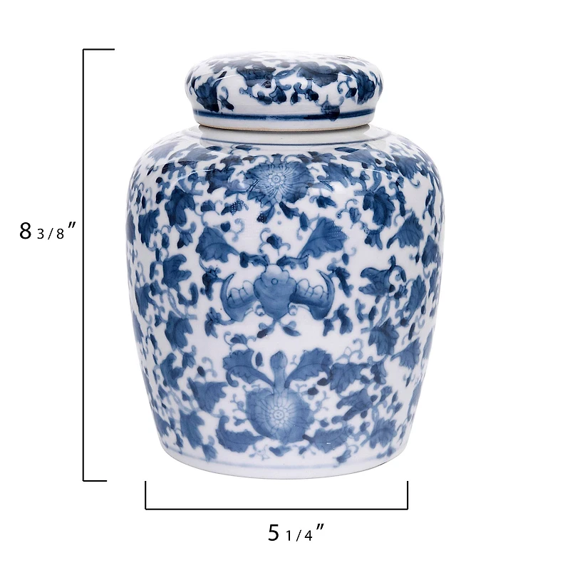 Hello Honey® 8'' Blue & White Ceramic Ginger Jar with Lid