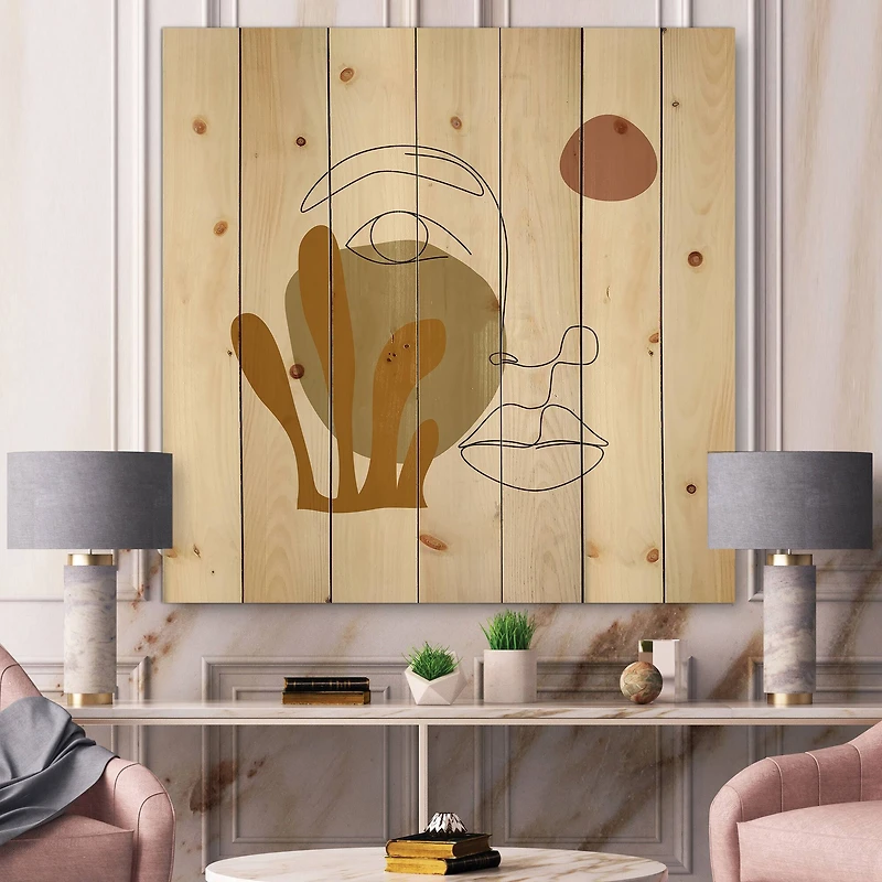 Designart - One Line Art Portrait of Woman In Terracotta Tones