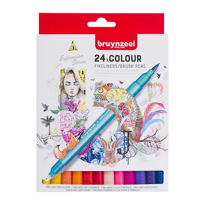 Bruynzeel Expression Fineliner 24 Color Brush Pen Set