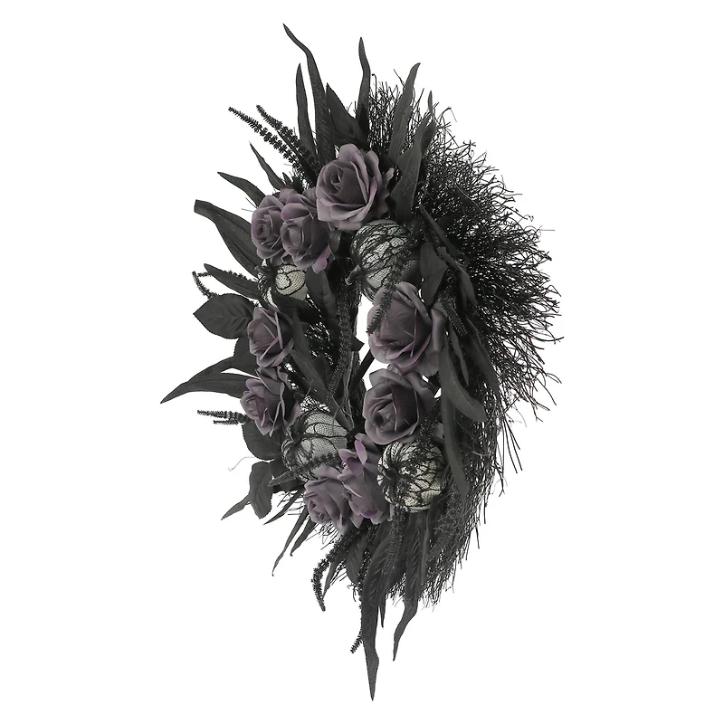 24" Black Pumpkin & Rose Wall Wreath by Ashland®