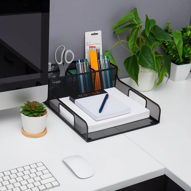 Mind Reader Black Metal Mesh Utensil, Napkin & Plate Serving Tray