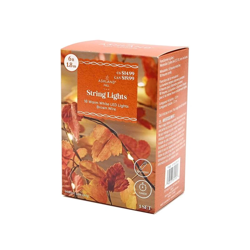 18ct. Warm White LED Brown Maple Leaf String Lights by Ashland®