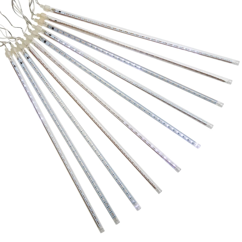Set of 10 White LED Snowfall Icicle Christmas Tube Lights - 20.5 ft Clear Wire