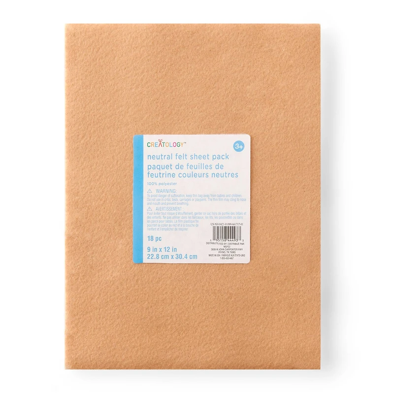 9" x 12" Neutral Felt Sheets by Creatology™, 18ct.