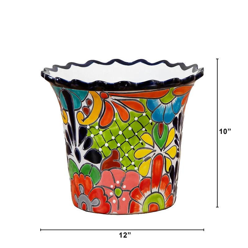 12" Handmade Mexican Talavera Ceramic Planter