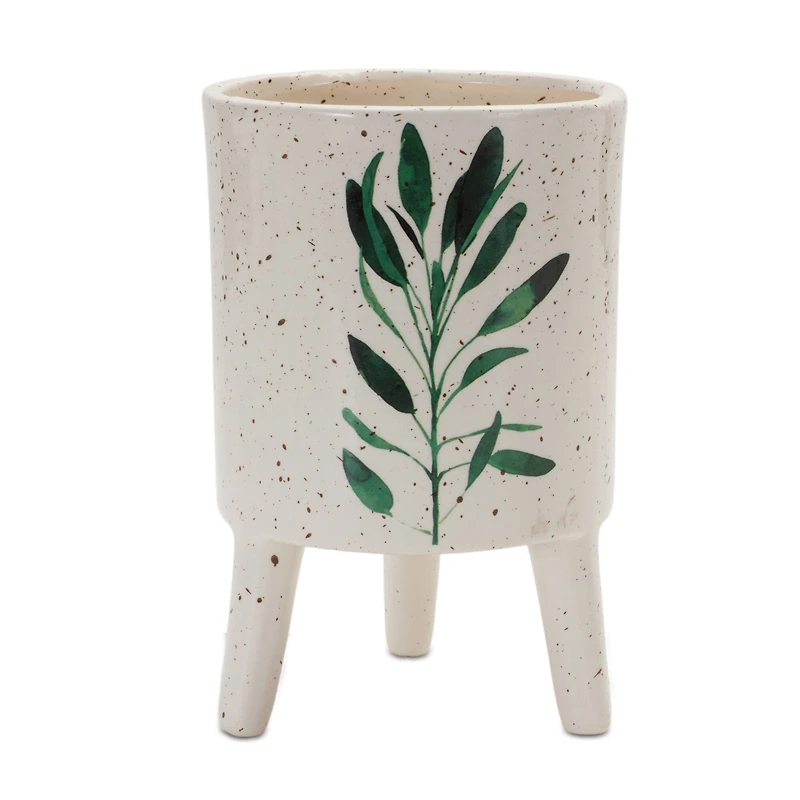 6" Footed Green Foliage Print Dolomite Planter Set