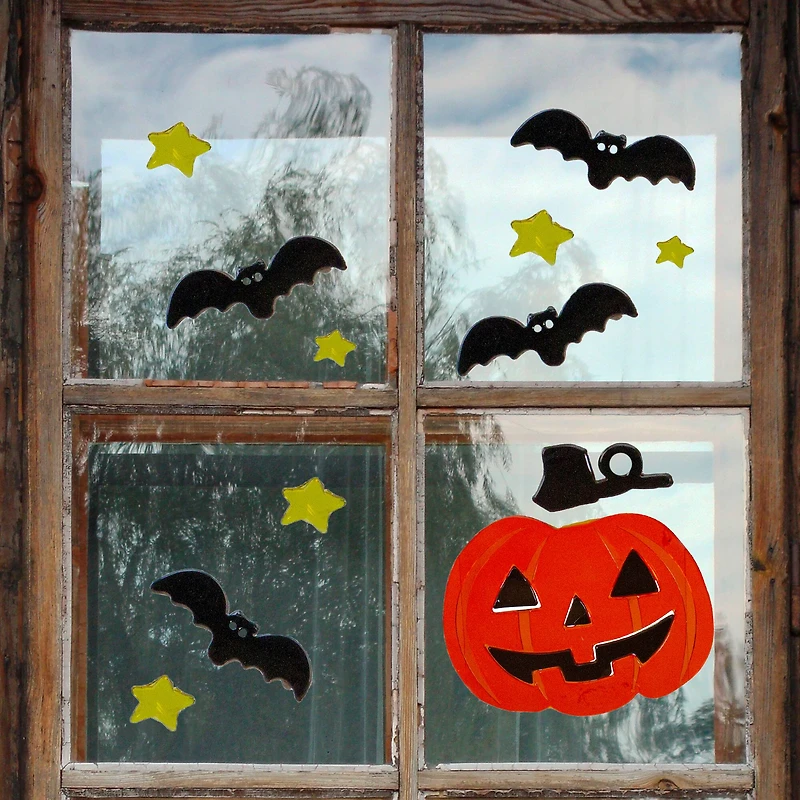 Jack-O-Lantern & Bat Halloween Gel Window Clings