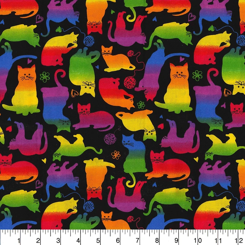 Fabric Traditions Rainbow Cats Cotton Fabric