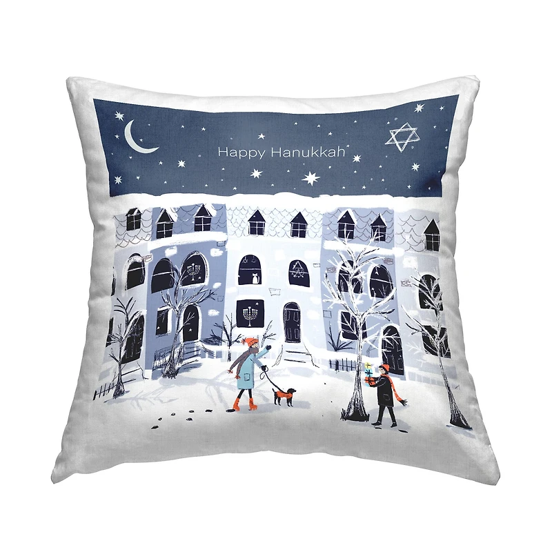 Stupell Industries Happy Hanukkah Winter Neighborhood Pillow