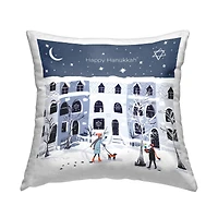 Stupell Industries Happy Hanukkah Winter Neighborhood Pillow