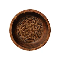Hello Honey® 11.5" Natural Boho Carved Wood Bowl with Floral Designs