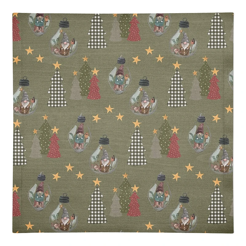 Tree & Globe Pattern Cotton Twill Napkin