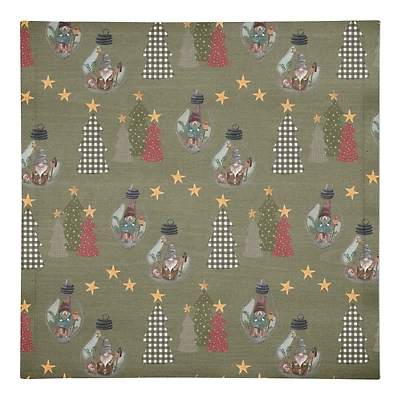 Tree & Globe Pattern Cotton Twill Napkin