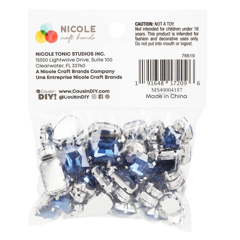 CousinDIY Silver Blue Zircon Glass Sew-On Rhinestones, 56ct.