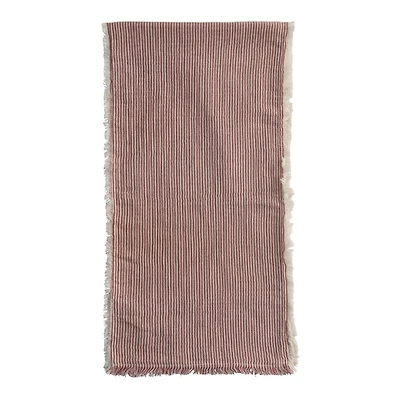 Hello Honey® 72" Red & White Stripes Brushed Cotton Table Runner with Fringe