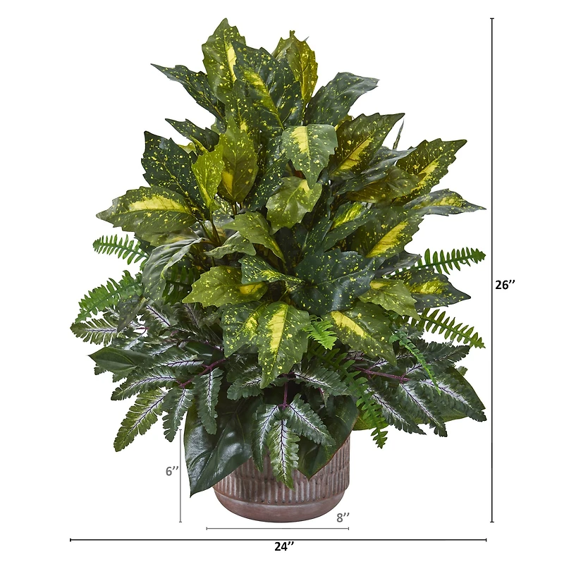 26" Mixed Green Leaf Artificial Plant in Stoneware Planter