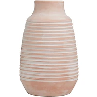 15" Pink Whitewashed Ribbed Terra Cotta Vase
