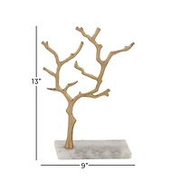 Gold Marble and Aluminum Modern Jewelry Stand, 13" x 9" x 3"