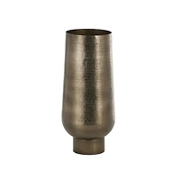 23.5" Brass Aluminum Metal Geometric Textured Wide Floor Vase with Elevated Base