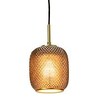 Hello Honey® Smoked Embossed Glass Shade Pendant Lamp with Brass Accents