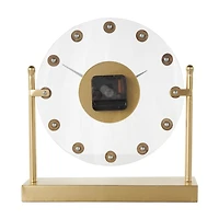11.5" Gold Metal & Acrylic Face Decorative Clock with Wood Ball Accents