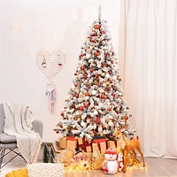 Costway 7.5ft. Pre-Lit Snow-Flocked Artificial Christmas Tree, Warm White LED Lights
