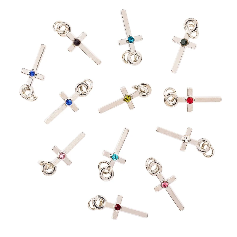 Charmalong™ Rhodium Cross Birthstone Charms by Bead Landing™