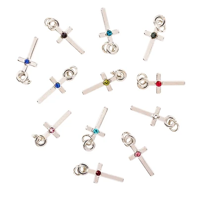 Charmalong™ Rhodium Cross Birthstone Charms by Bead Landing™