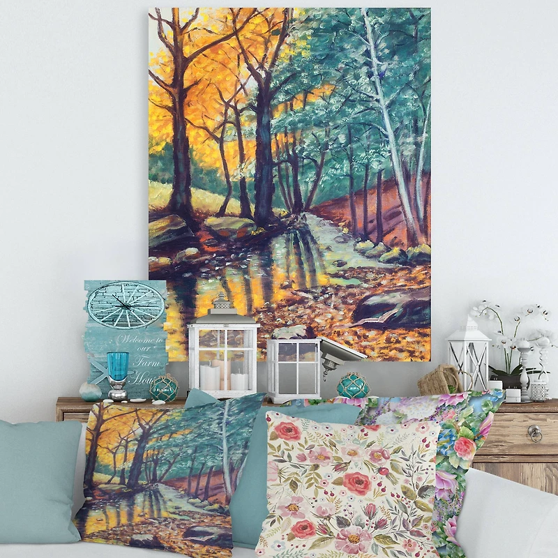 Designart - Landscape With River In Autumn Forest Sunset